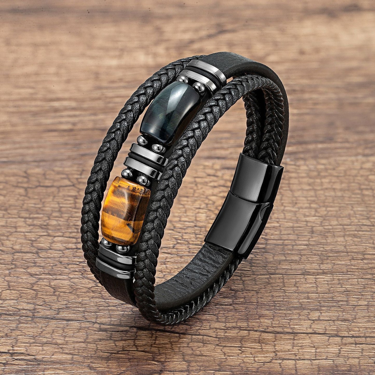Men's Tiger Eye Bracelet Multilayer Leather Strap Treyfe