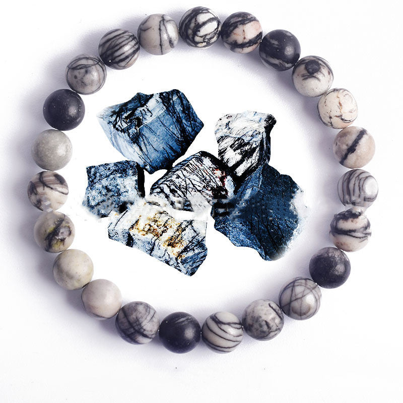 Hand Polished 8mm Natural Round Stone Beads Unisex Vintage Bracelet Treyfe