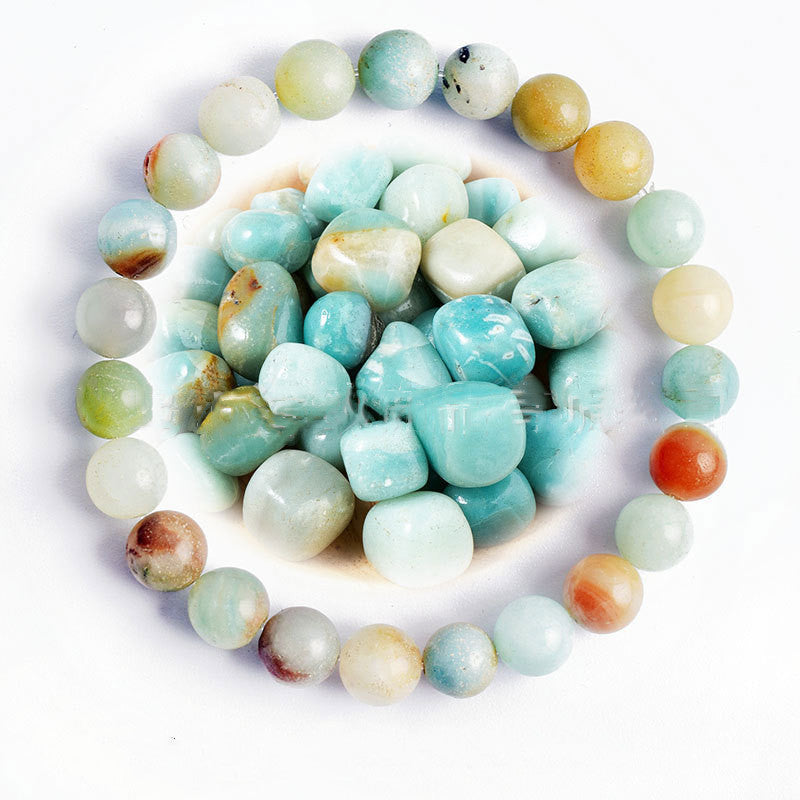 Hand Polished 8mm Natural Round Stone Beads Unisex Vintage Bracelet Treyfe