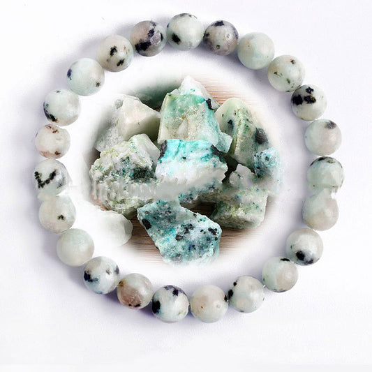 Hand Polished 8mm Natural Round Stone Beads Unisex Vintage Bracelet Treyfe