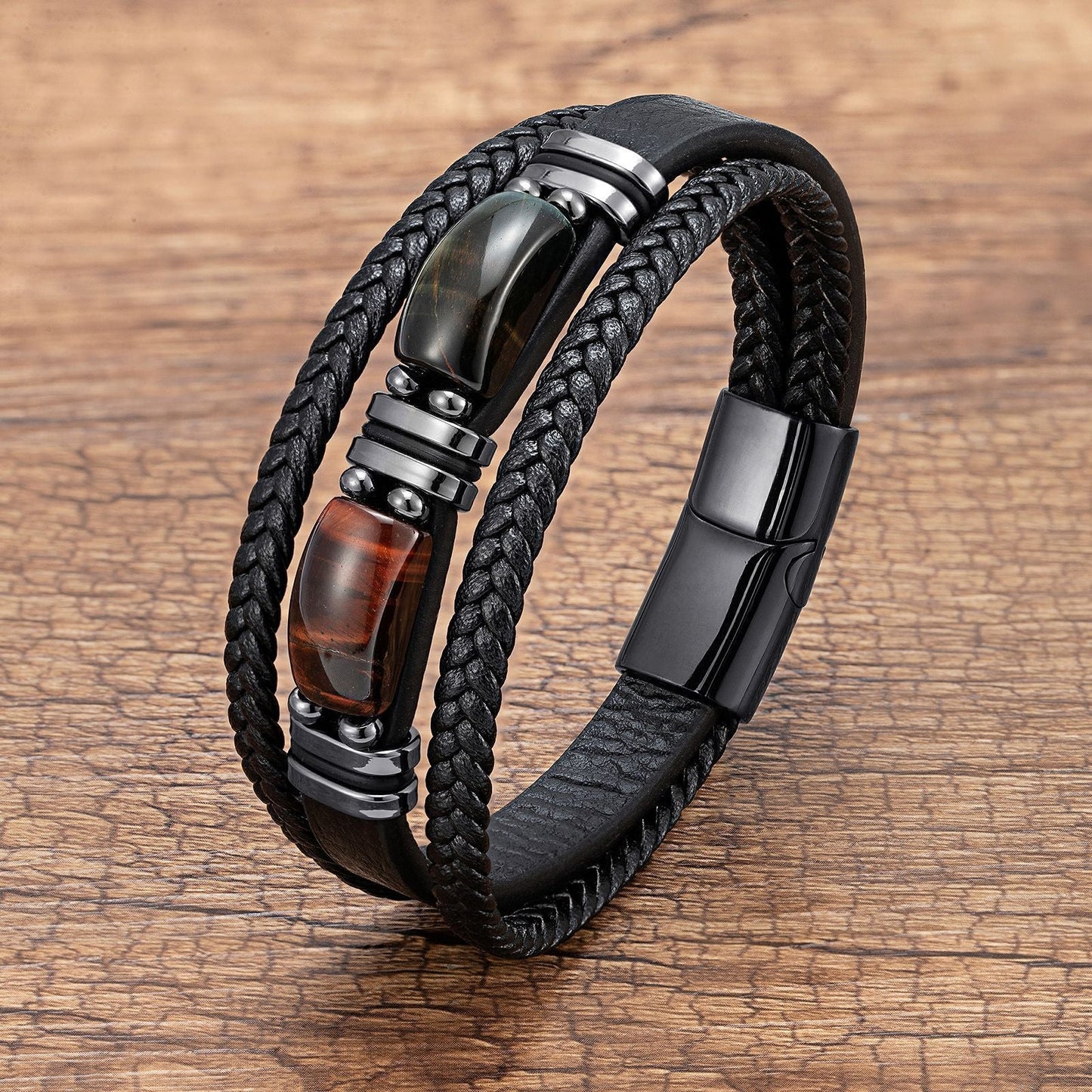 Men's Tiger Eye Bracelet Multilayer Leather Strap Treyfe