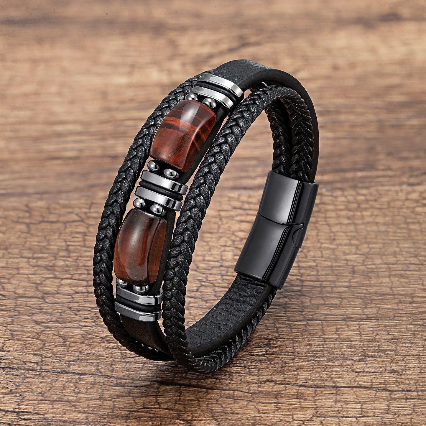 Men's Tiger Eye Bracelet Multilayer Leather Strap Treyfe