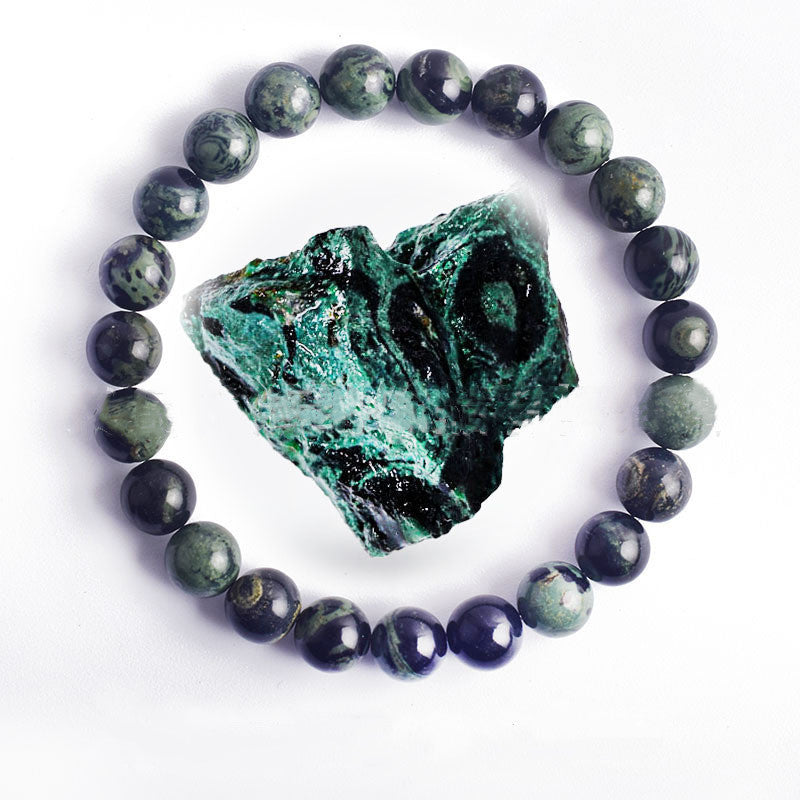 Hand Polished 8mm Natural Round Stone Beads Unisex Vintage Bracelet Treyfe