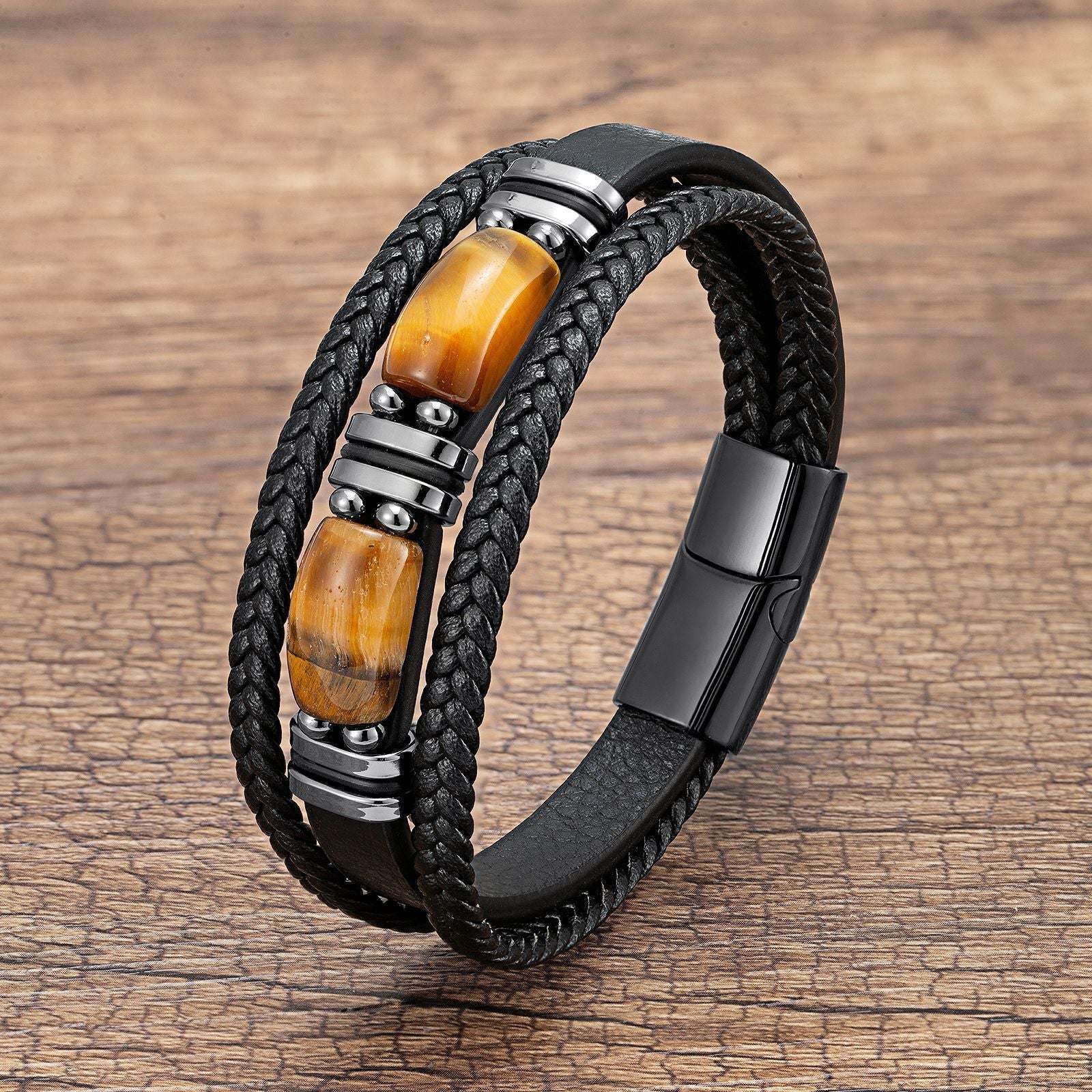 Men's Tiger Eye Bracelet Multilayer Leather Strap Treyfe