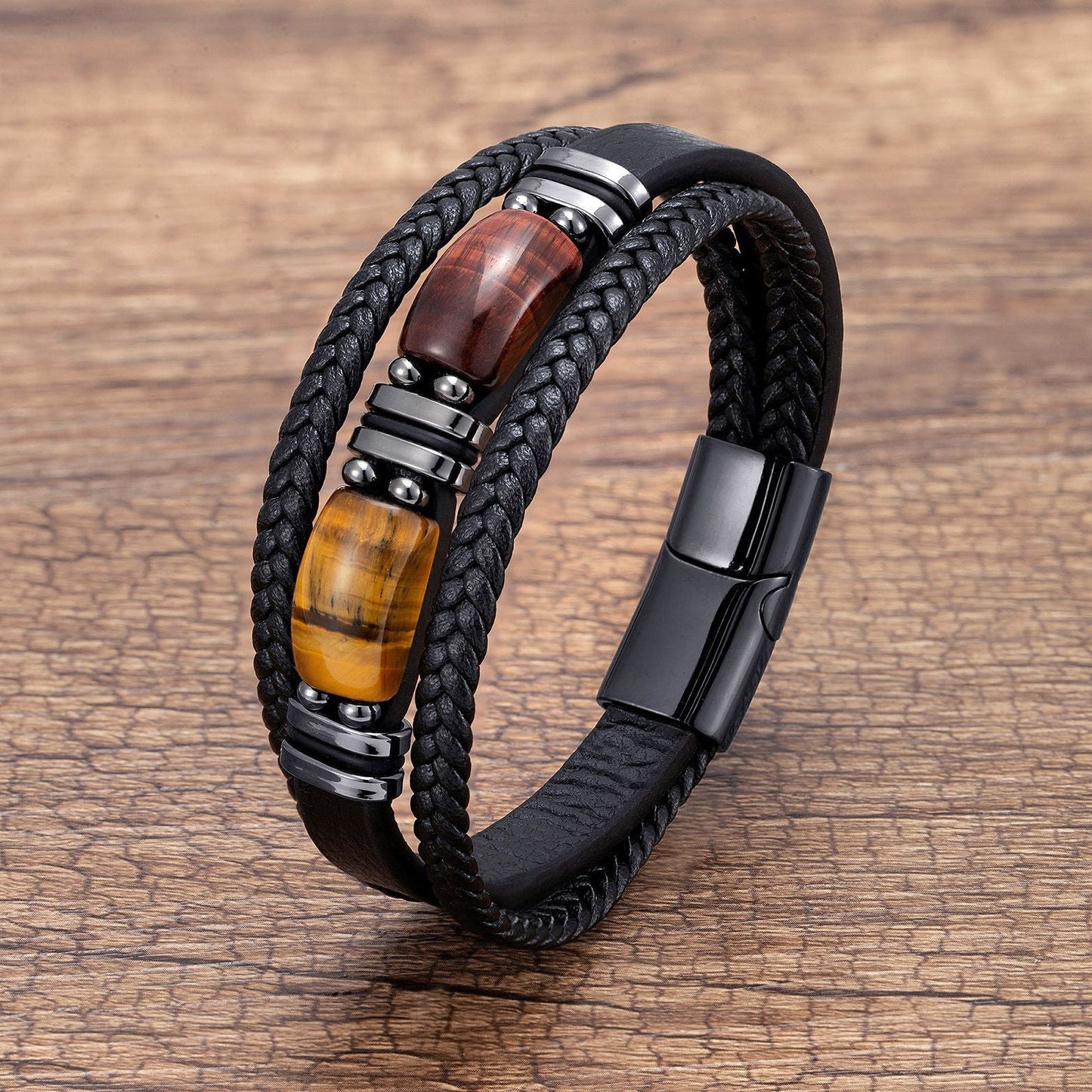 Men's Tiger Eye Bracelet Multilayer Leather Strap Treyfe