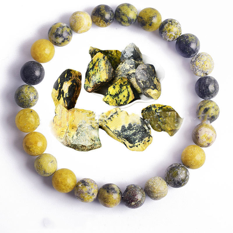 Hand Polished 8mm Natural Round Stone Beads Unisex Vintage Bracelet Treyfe