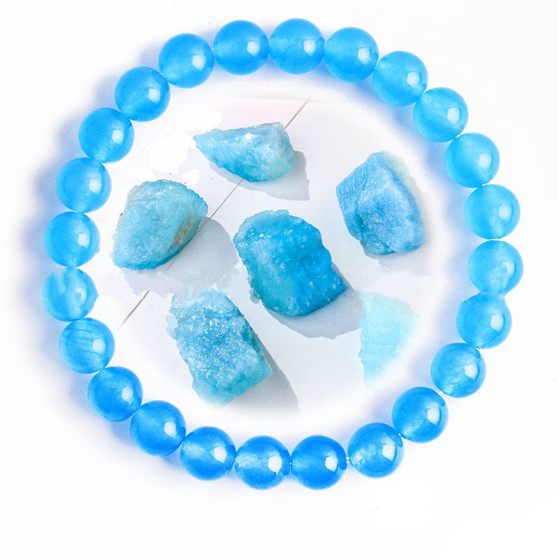 Hand Polished 8mm Natural Round Stone Beads Unisex Vintage Bracelet Treyfe