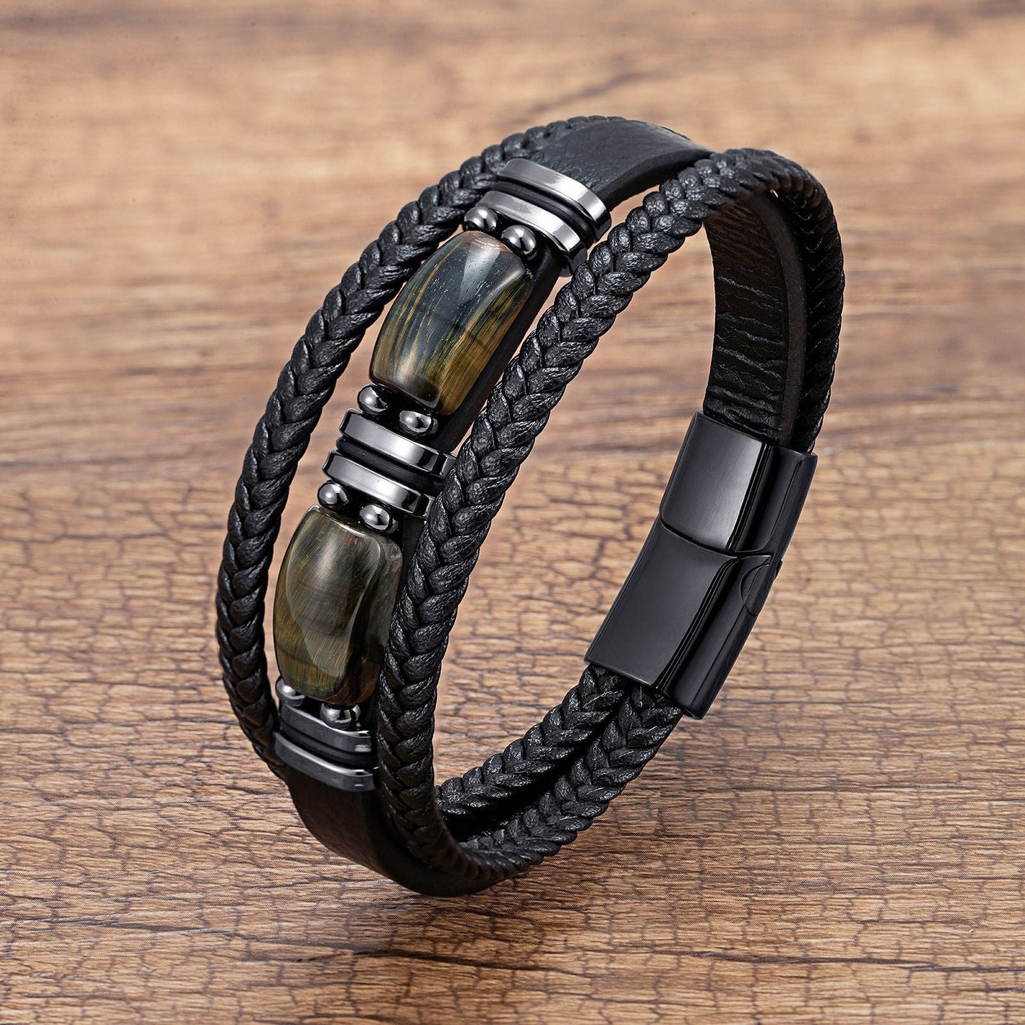 Men's Tiger Eye Bracelet Multilayer Leather Strap Treyfe