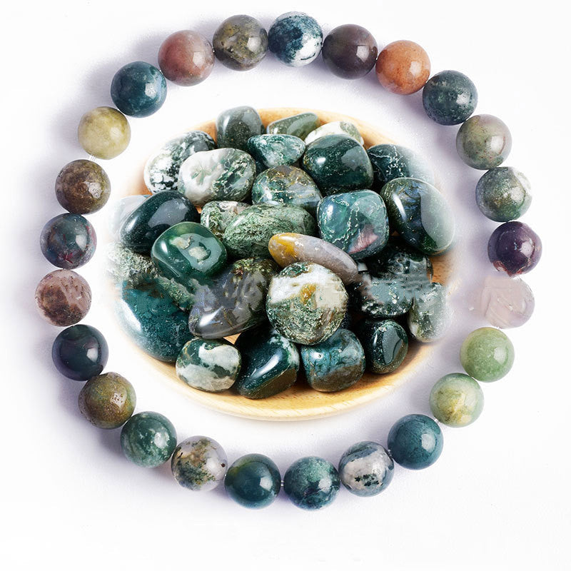 Hand Polished 8mm Natural Round Stone Beads Unisex Vintage Bracelet Treyfe