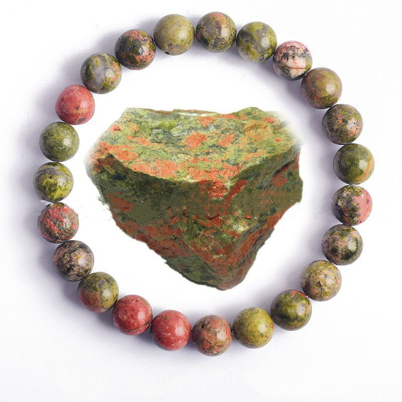 Hand Polished 8mm Natural Round Stone Beads Unisex Vintage Bracelet Treyfe